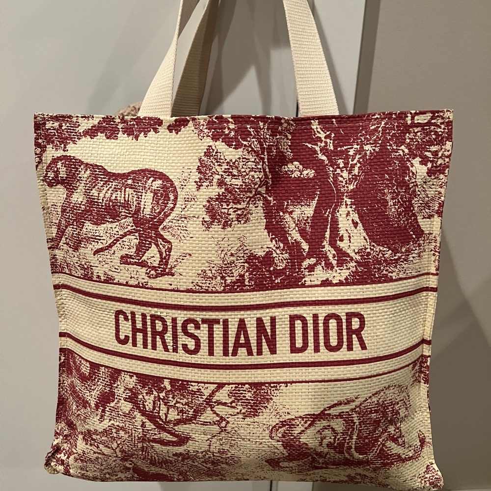 Christian Dior Dioriviera Red Straw Tote